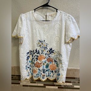 Roolee - white embroidered floral top size Small